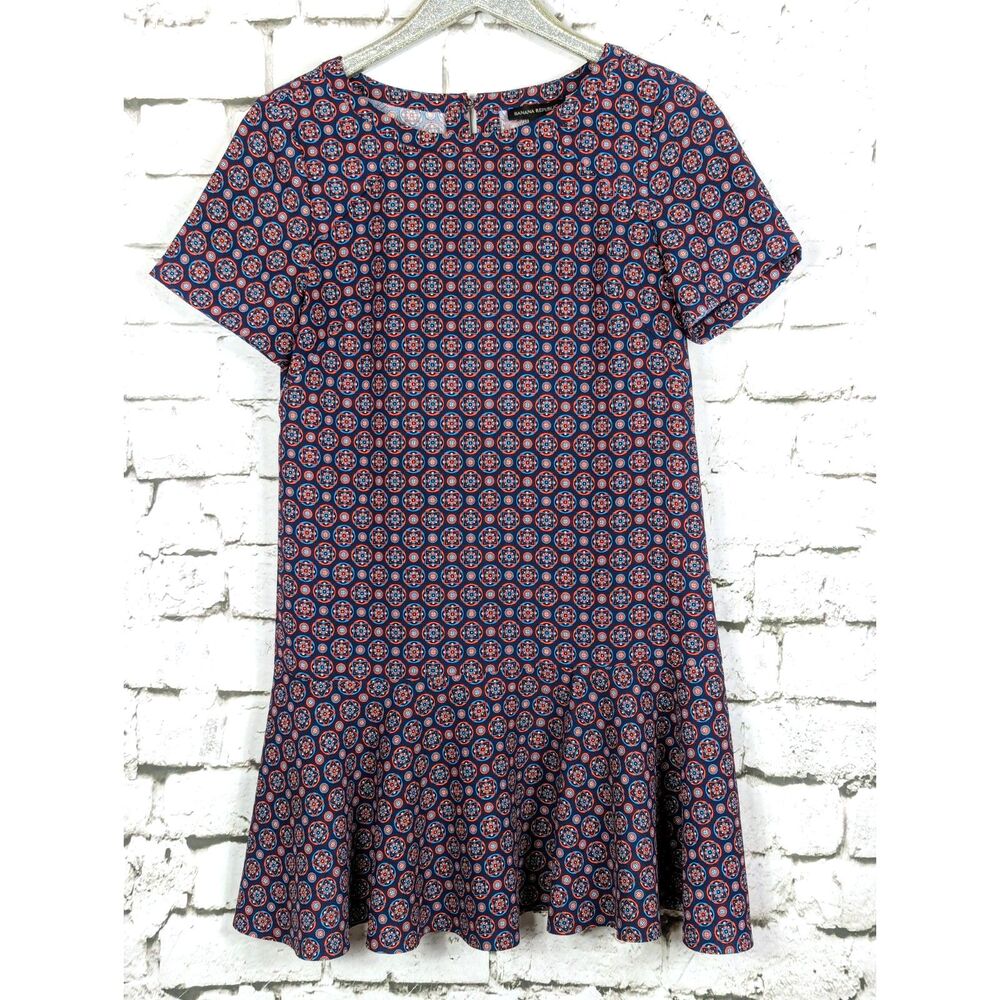 BANANA REPUBLIC Geo Scarf Print Drop-Waist Shift Dress Cottage Flirty Size 10